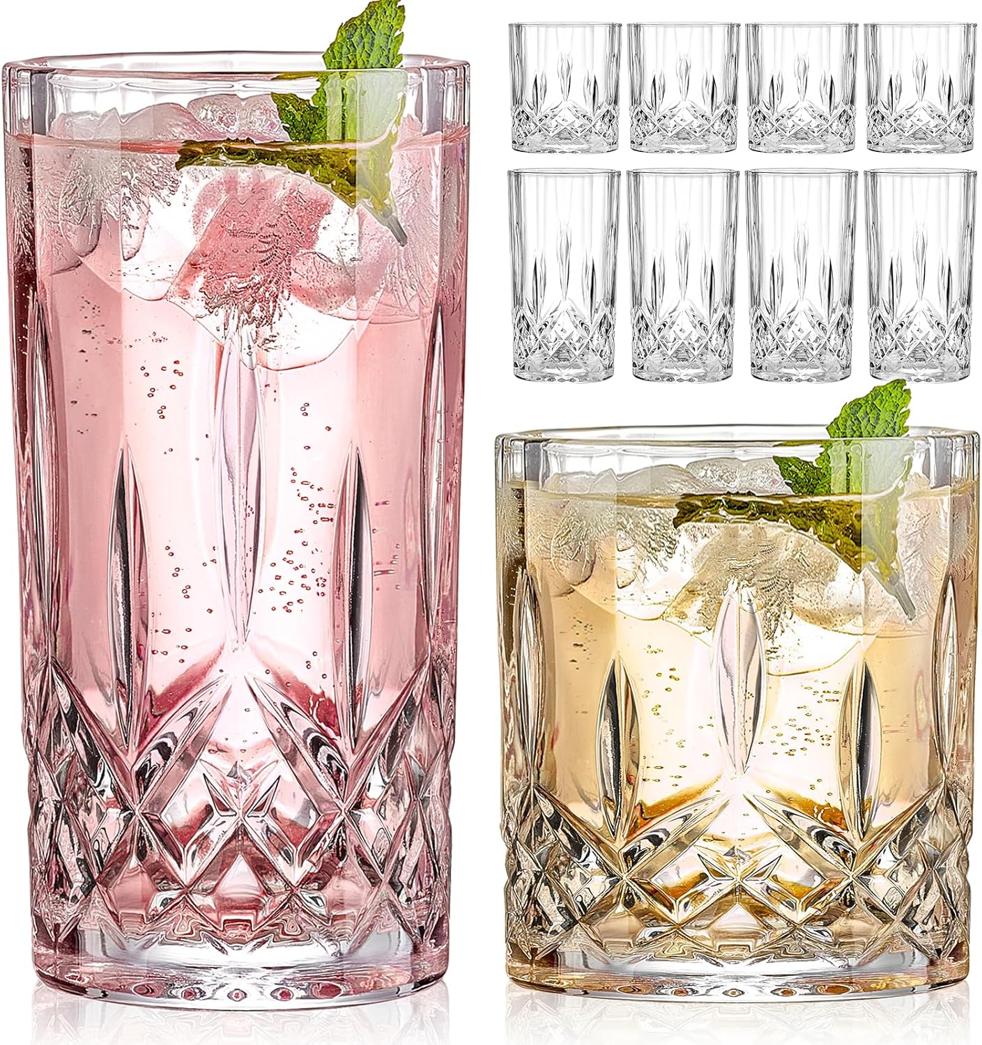Old Fashioned Glass - 8-Piece Crystal Glass Set: 4 Old