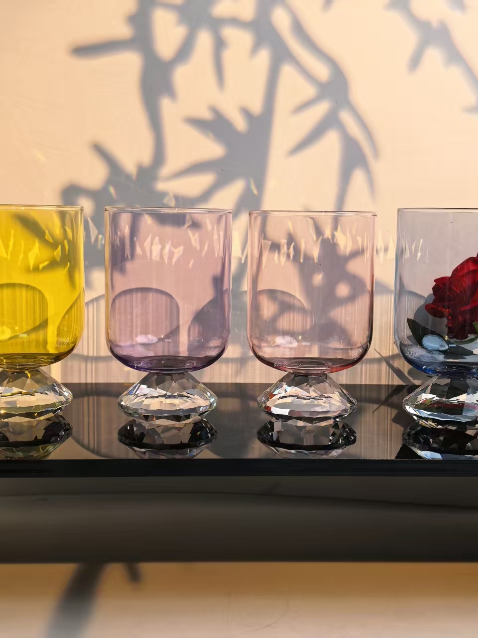 Highball Glass Set - Diamond Cut Wine Glasses Set of