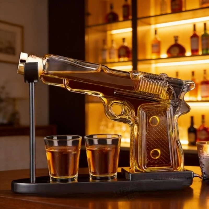 Home Bar Setup - Pistol Shape Whiskey Decanter Set with