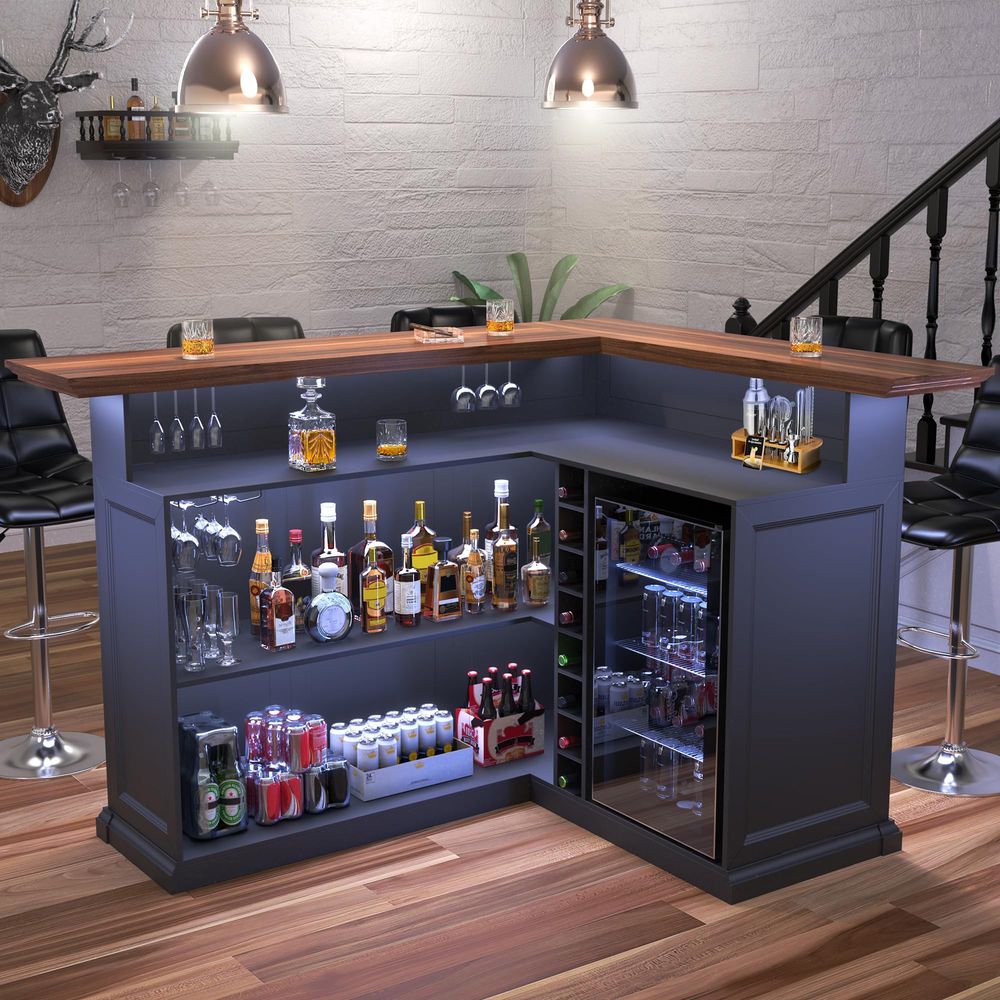 Home Bar And Fridge - L Shaped Home Bar Cabinet with