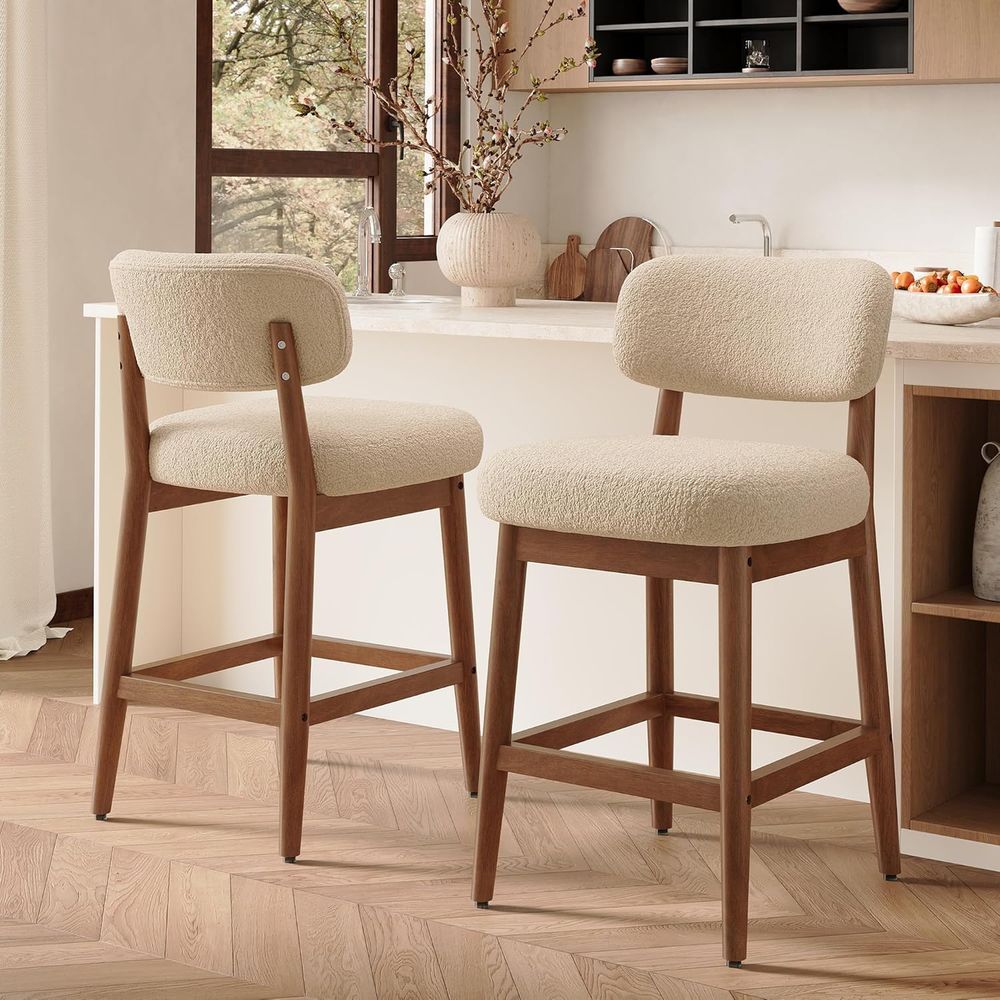 Home Bar Stools - Set of 2 Modern Boucle Bar