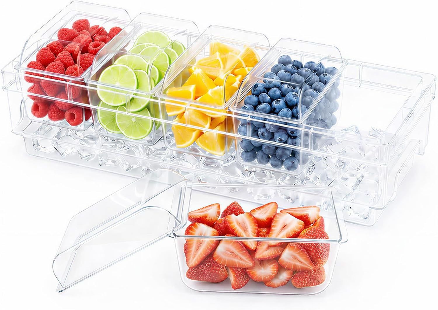Garnish Tray Set - Chilled Condiment Containers with Lids, Plastic