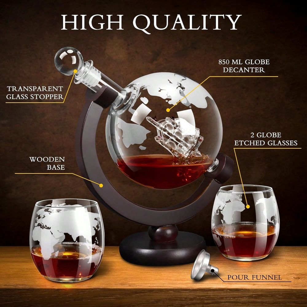 Decanter Globe Set - Decanter Sets For Men, Whiskey Decanter