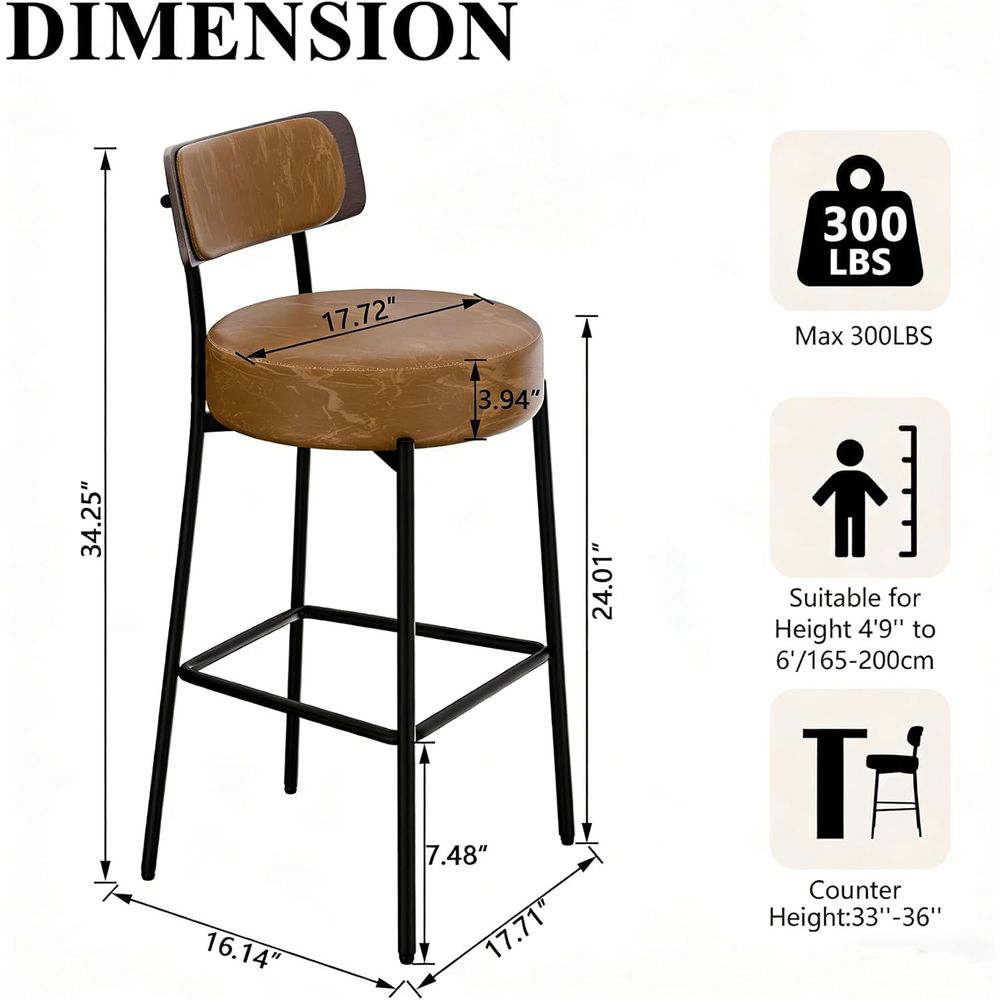 Brown Bar Stools Set o 3, Leat - Home Bar Stools reseña y precio