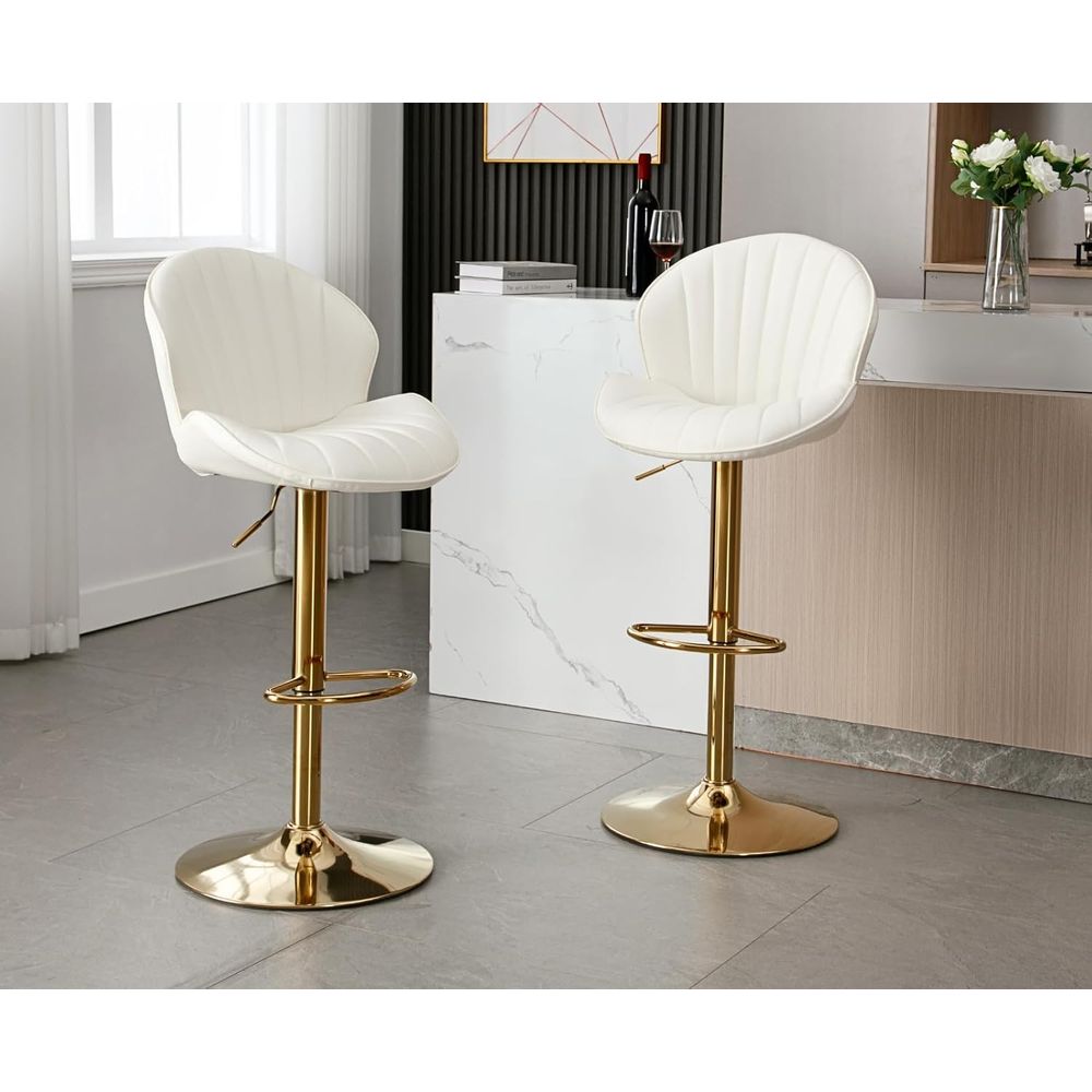 Set of 2 Cream White Leather S - Home Bar Stools reseña y precio