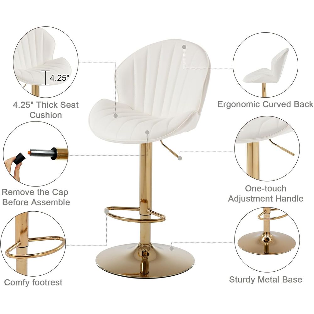 Set of 2 Cream White Leather S - Home Bar Stools reseña y precio