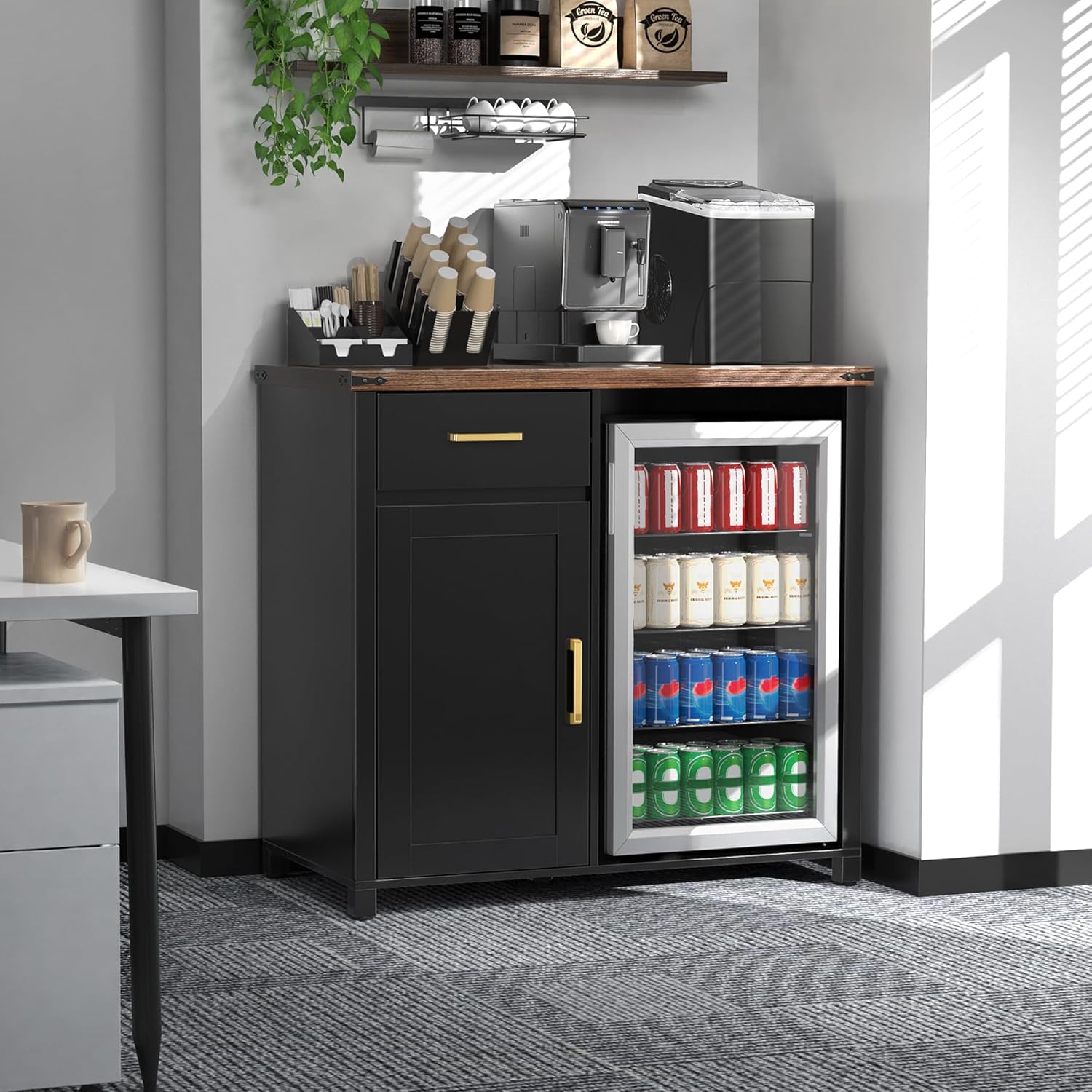Coffee Bar Cabinet with Mini F - Home Bar And Fridge reseña y precio