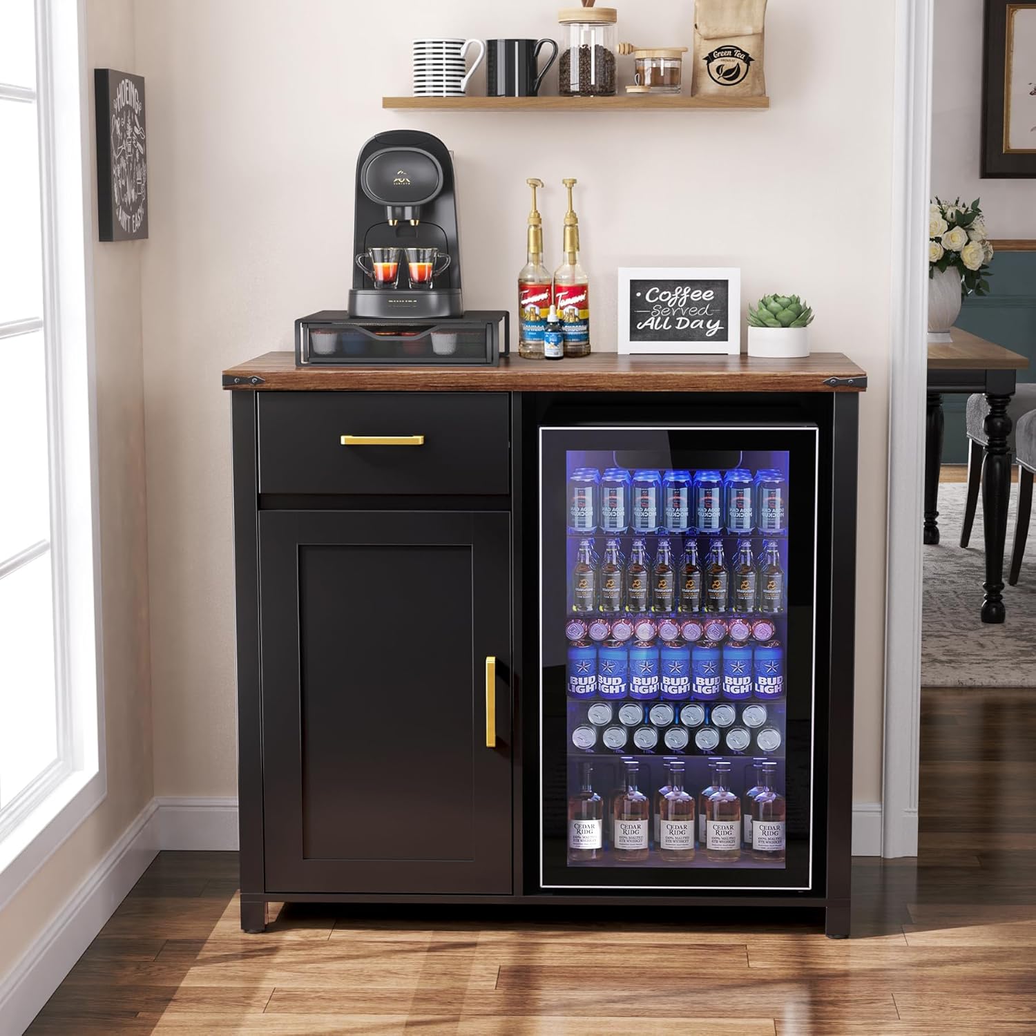 Coffee Bar Cabinet with Mini F - Home Bar And Fridge reseña y precio