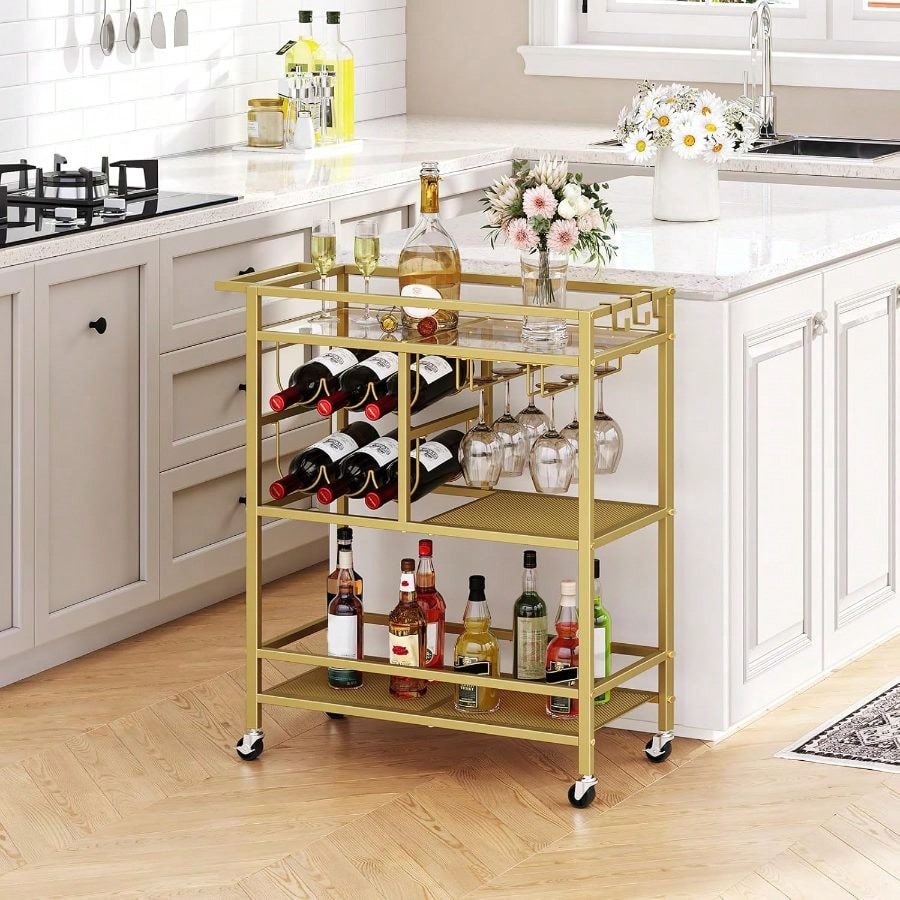 Bar Cart Home, 3-Tier Serving  - Bar Cart Gold reseña y precio