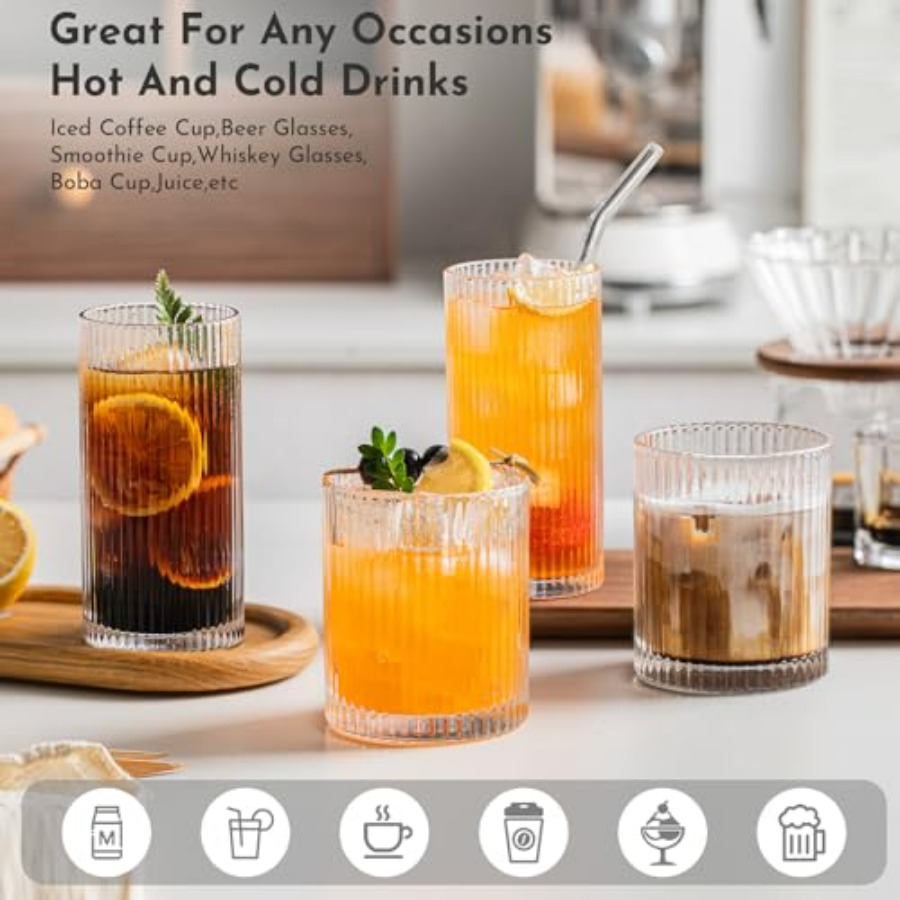 12Piece Ribbed Glassware Set w - Highball Glass Set reseña y precio