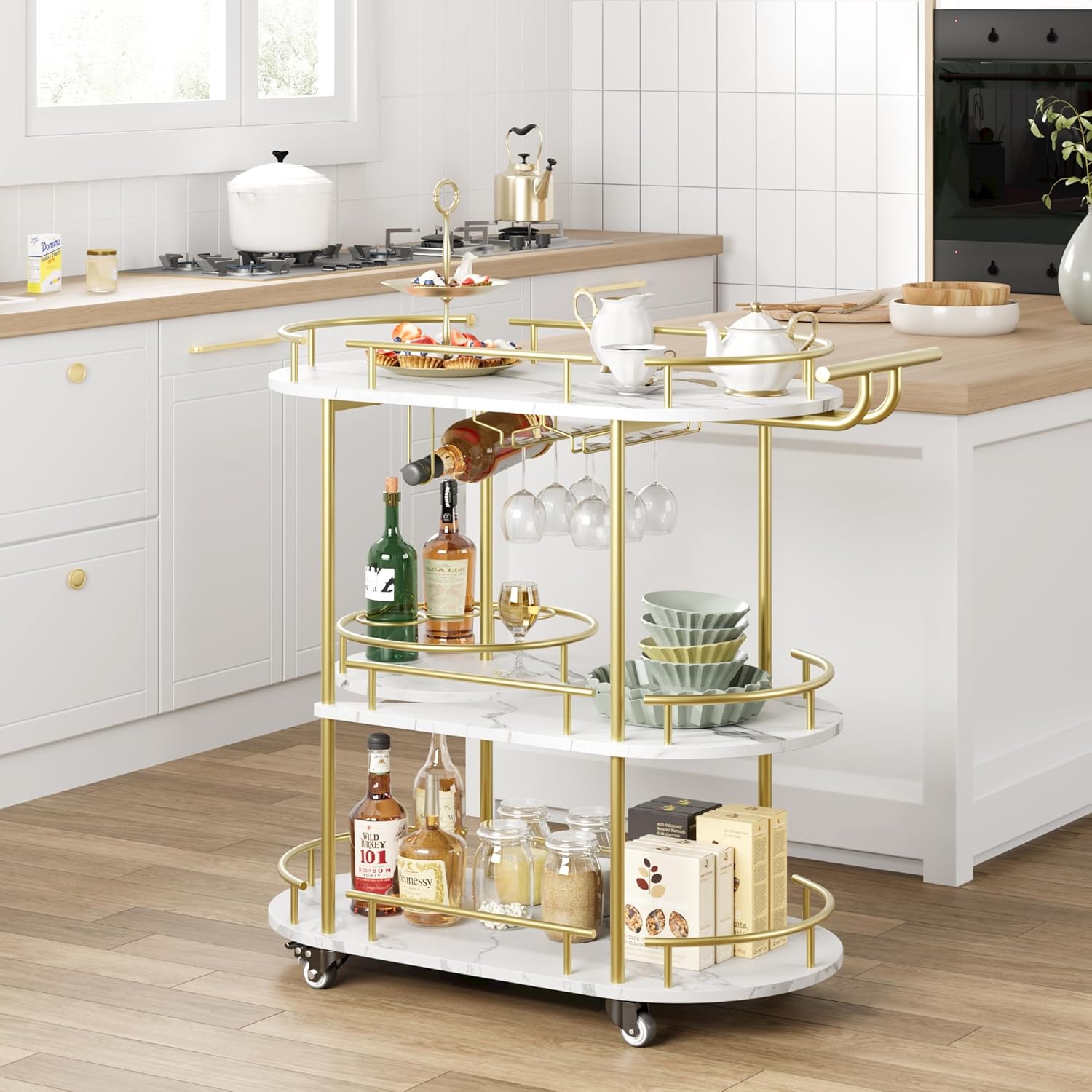 Gold Bar Carts with 4-Tiers St - Bar Cart Gold reseña y precio