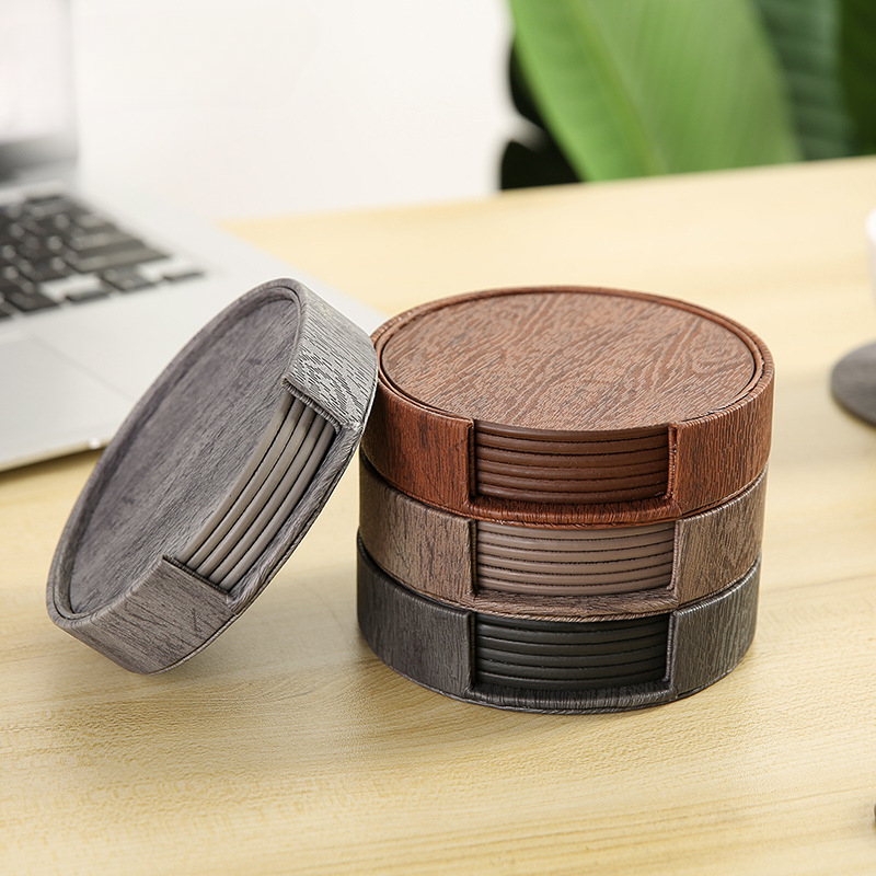 6 Wood Grain Leather Coasters  - Home Bar And Counter reseña y precio