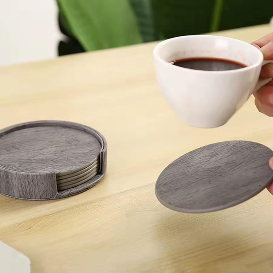 6 Wood Grain Leather Coasters  - Home Bar And Counter reseña y precio