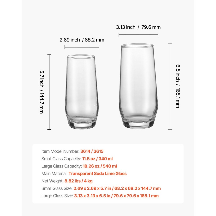 Drinking Glasses Set, 16-Piece - Highball Glass Set reseña y precio