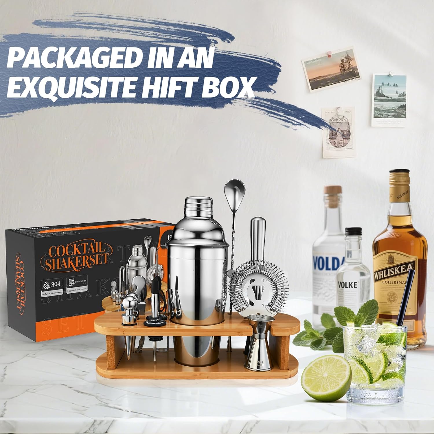 13-Piece Cocktail Shaker Set W - Home Bar Stand reseña y precio
