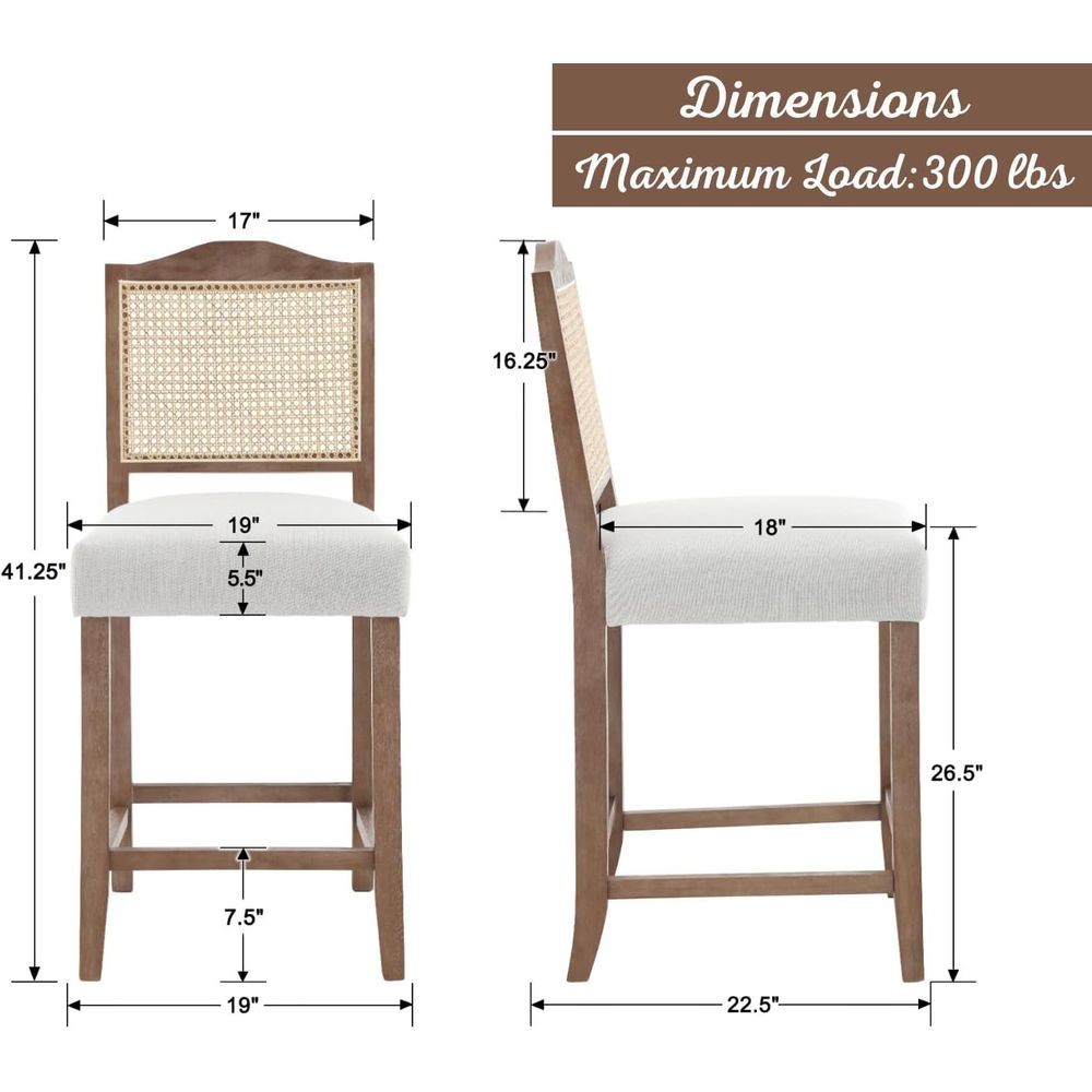 Set of 4 Linen Beige Cane Back - Home Bar Stools reseña y precio