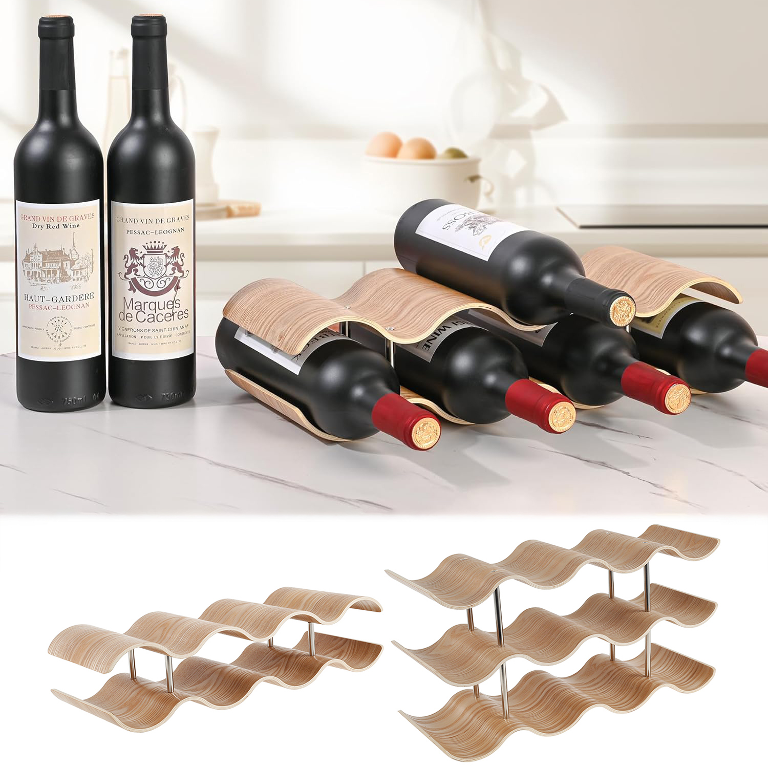 2/3-Tier Wooden Wine Rack Wavy - Home Bar And Cabinet reseña y precio