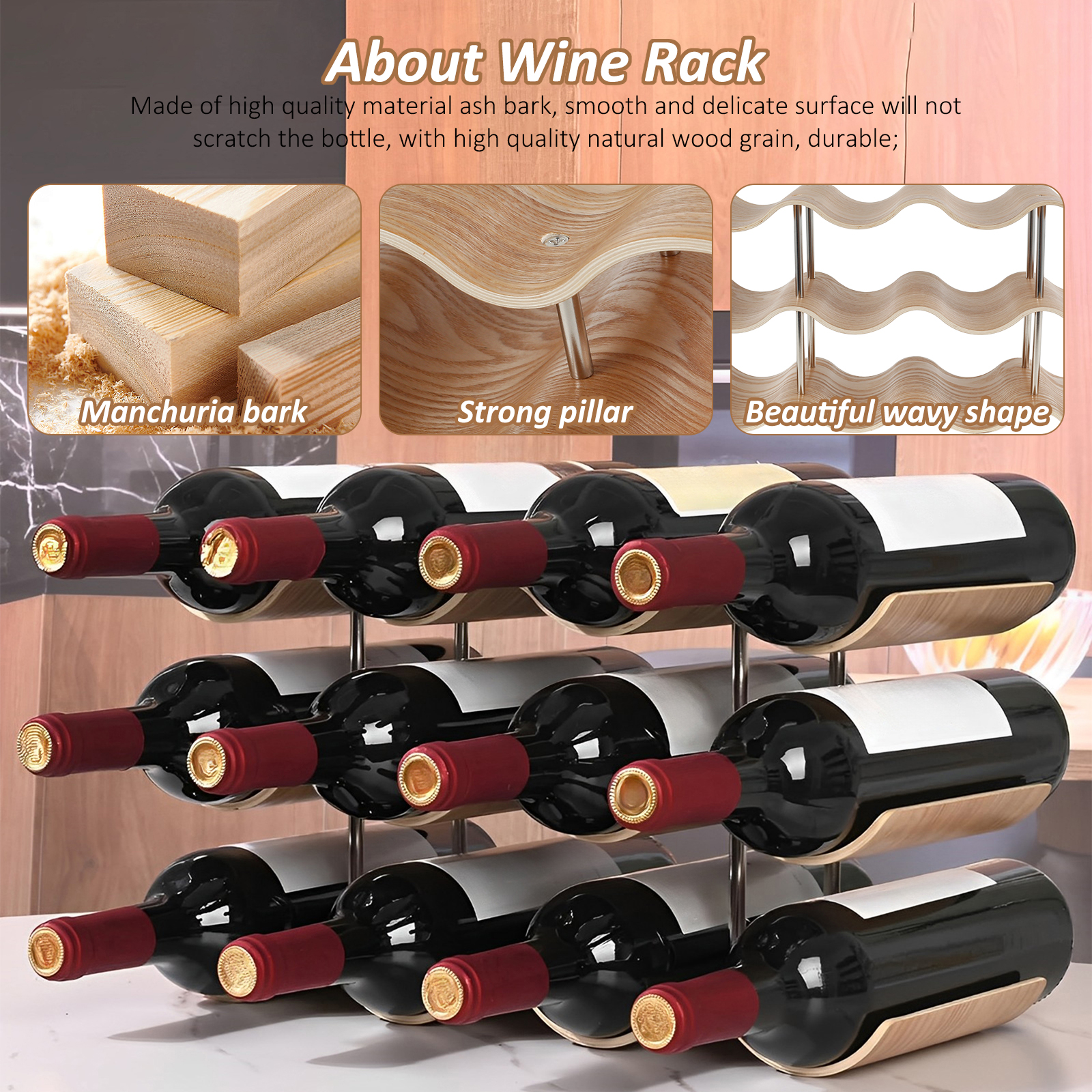 2/3-Tier Wooden Wine Rack Wavy - Home Bar And Cabinet reseña y precio