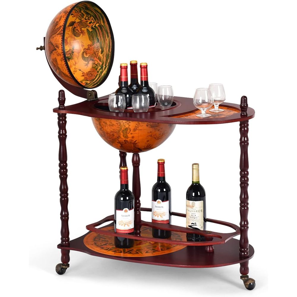 Vintage 34.5 Wheeled Globe Bar - Home Bar And Cabinet reseña y precio