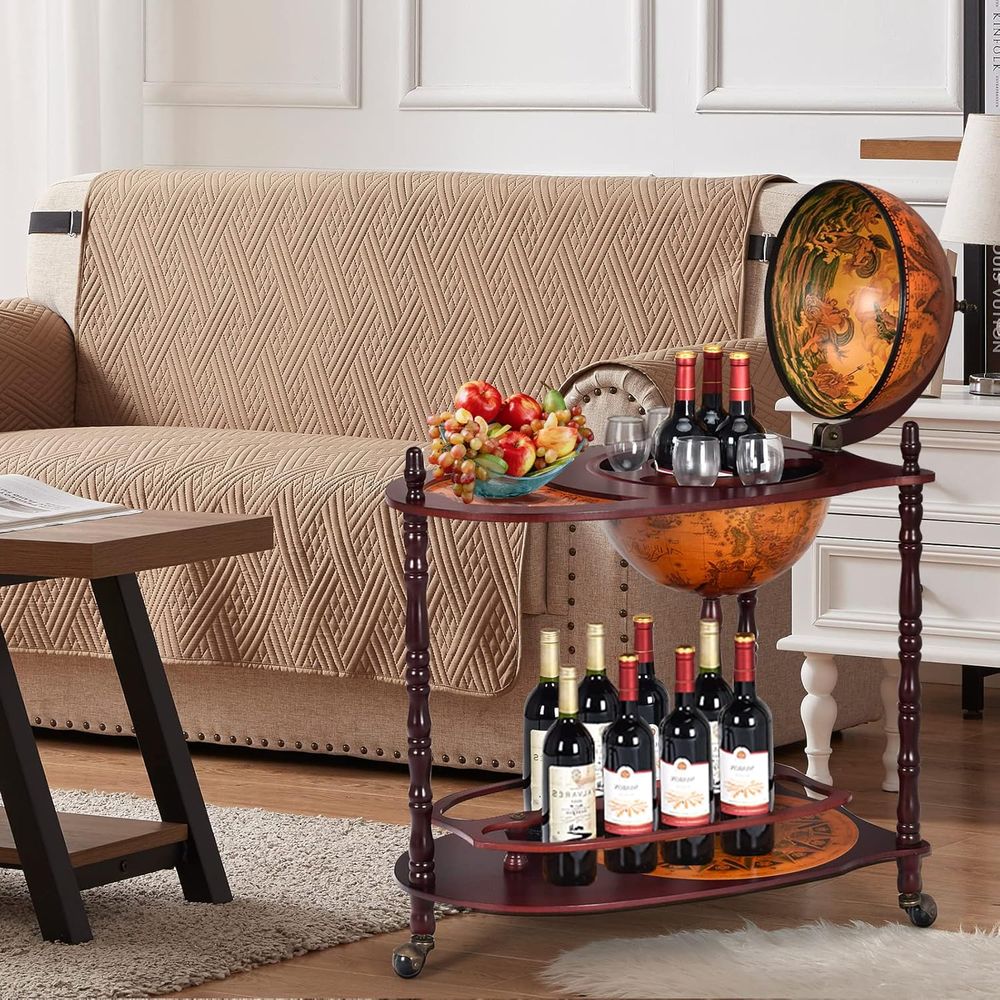 Vintage 34.5 Wheeled Globe Bar - Home Bar And Cabinet reseña y precio