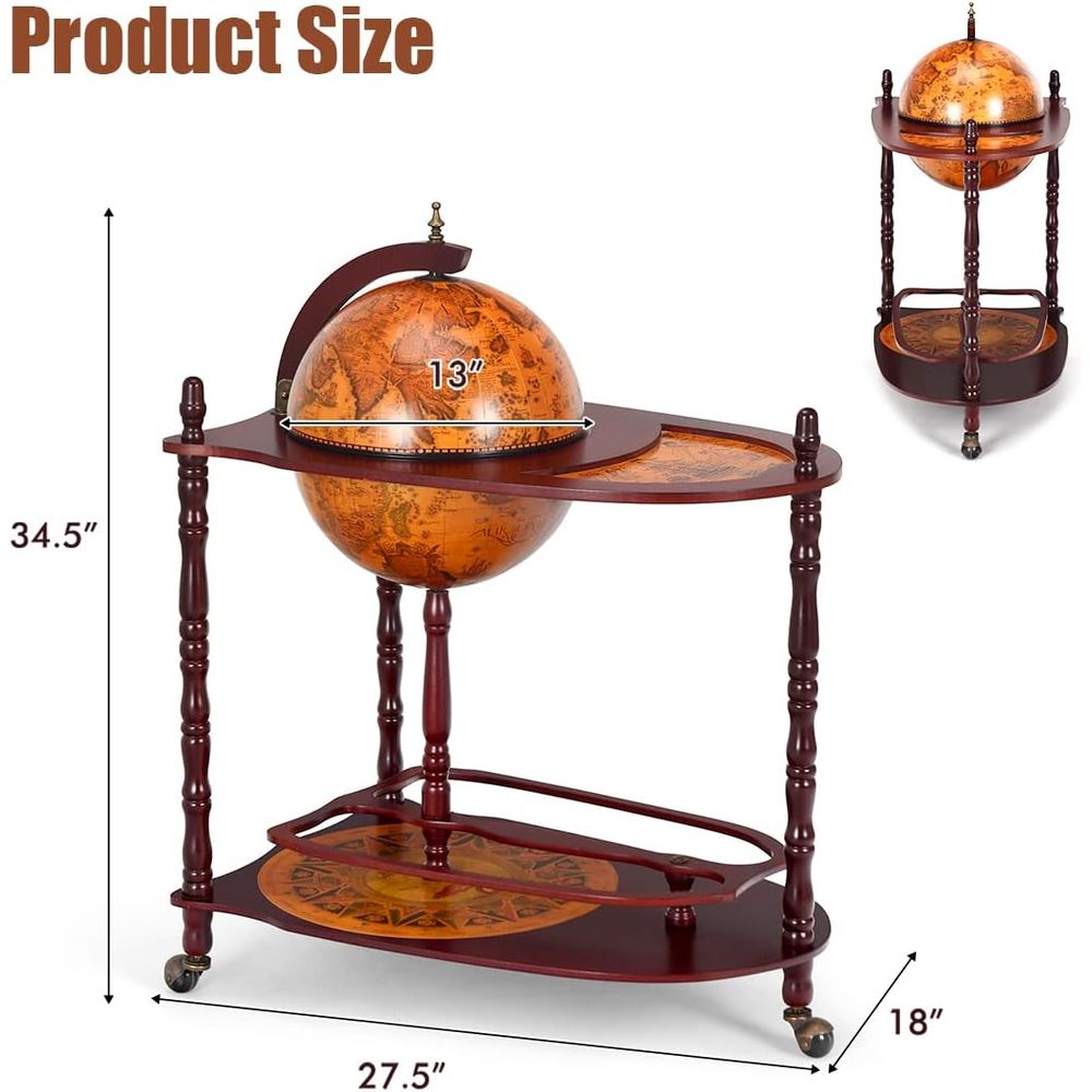 Vintage 34.5 Wheeled Globe Bar - Home Bar And Cabinet reseña y precio