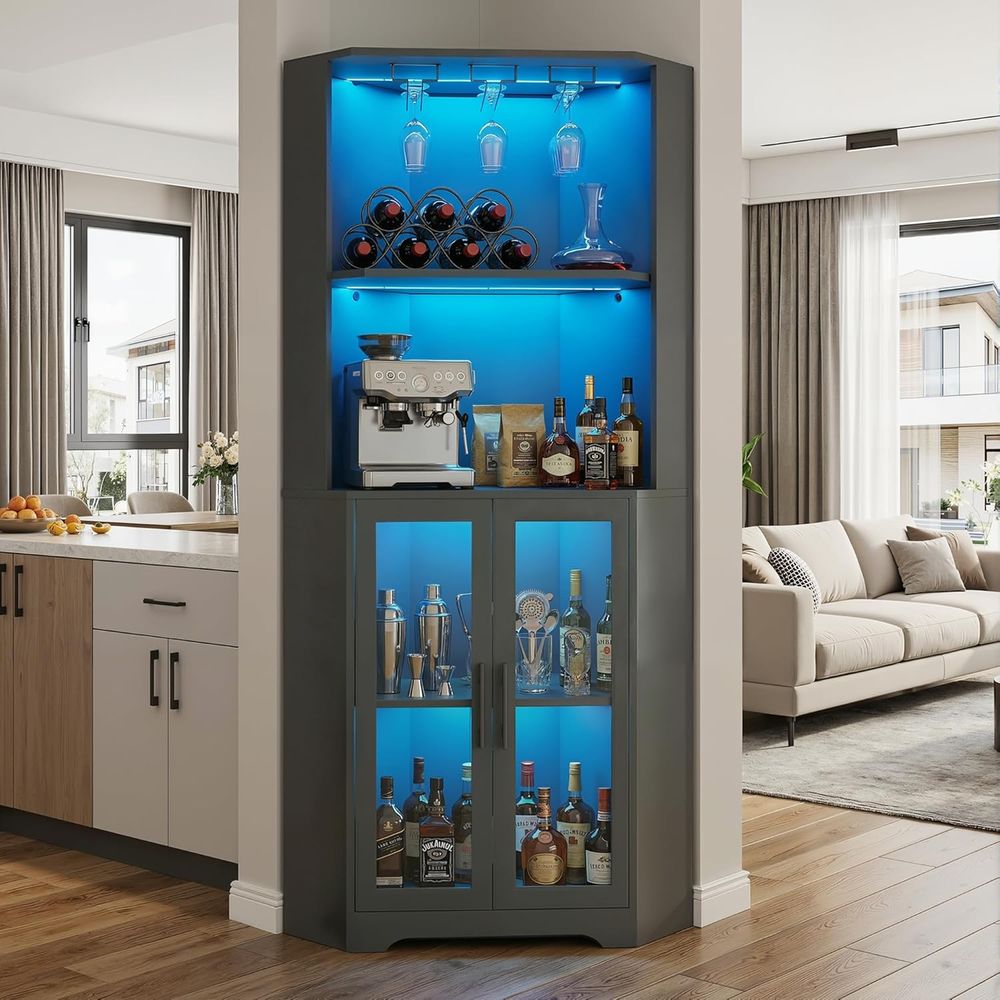 65 Tall LED-Illuminated Bar Ca - Home Bar And Cabinet reseña y precio