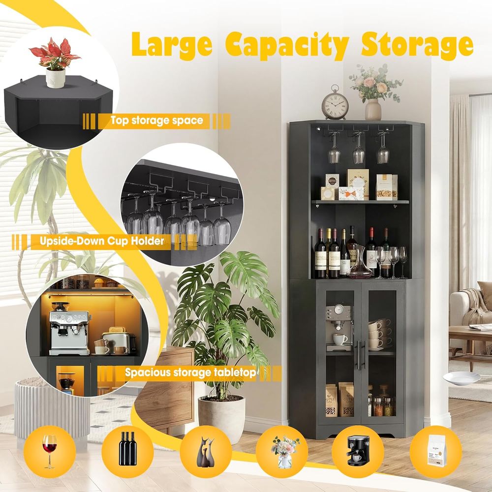 65 Tall LED-Illuminated Bar Ca - Home Bar And Cabinet reseña y precio