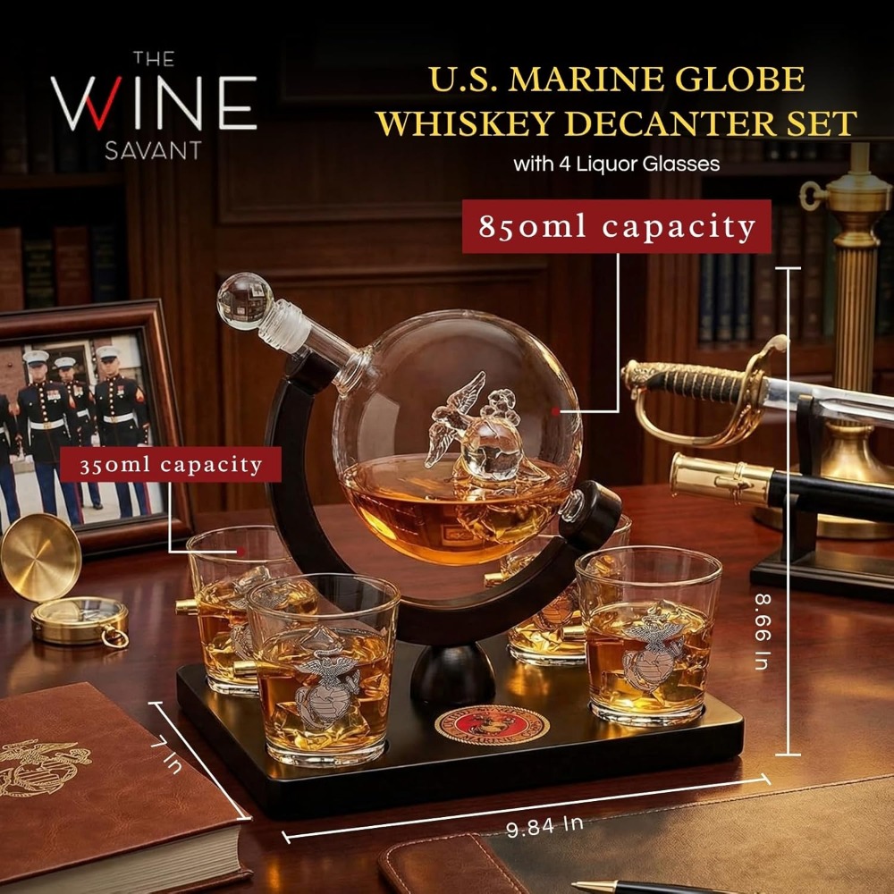 USMC Marine Globe Whiskey Deca - Decanter Globe Set reseña y precio