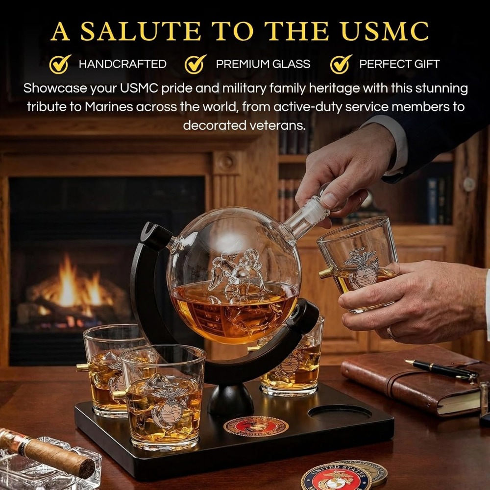 USMC Marine Globe Whiskey Deca - Decanter Globe Set reseña y precio