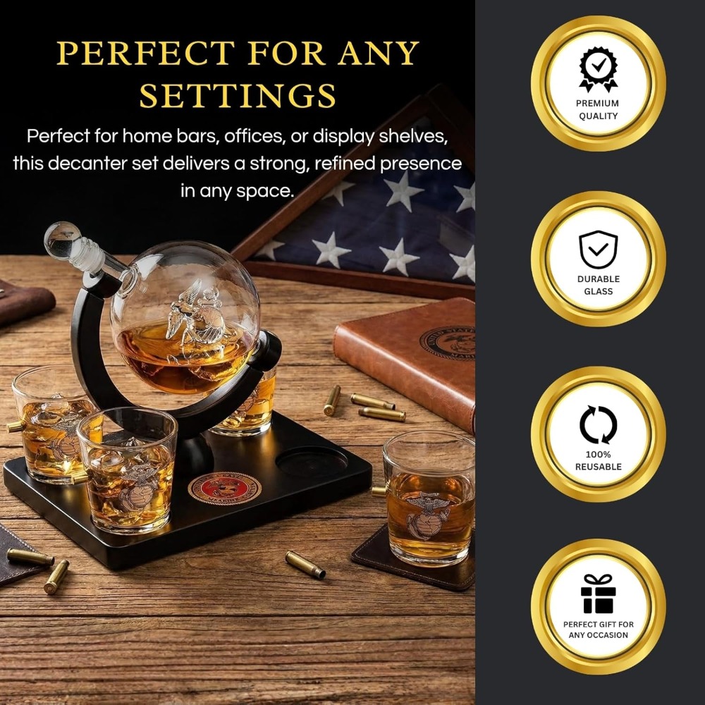 USMC Marine Globe Whiskey Deca - Decanter Globe Set reseña y precio