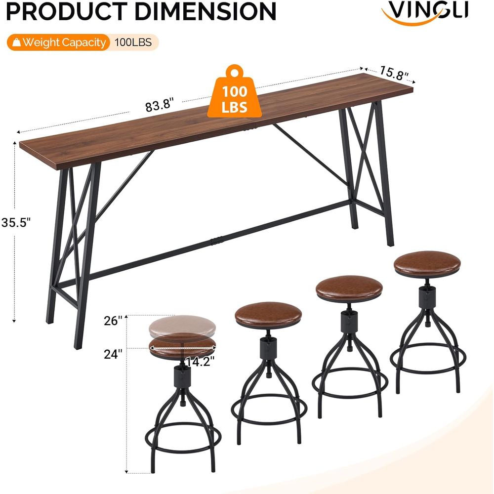 84-Inch Wooden and Metal Bar T - Home Bar Stools reseña y precio