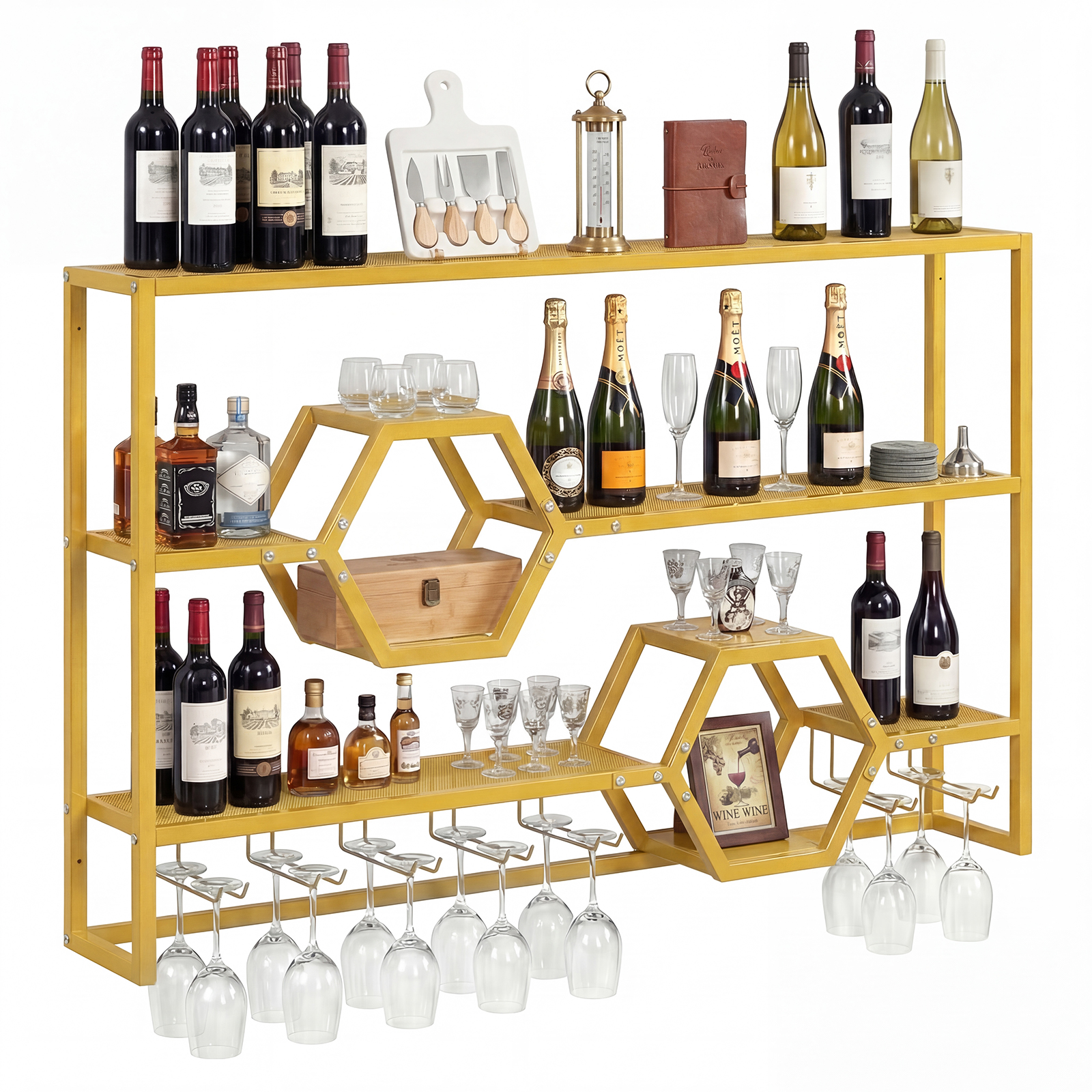 Wall Mounted Wine Rack 47” Lar - Home Bar Stand reseña y precio