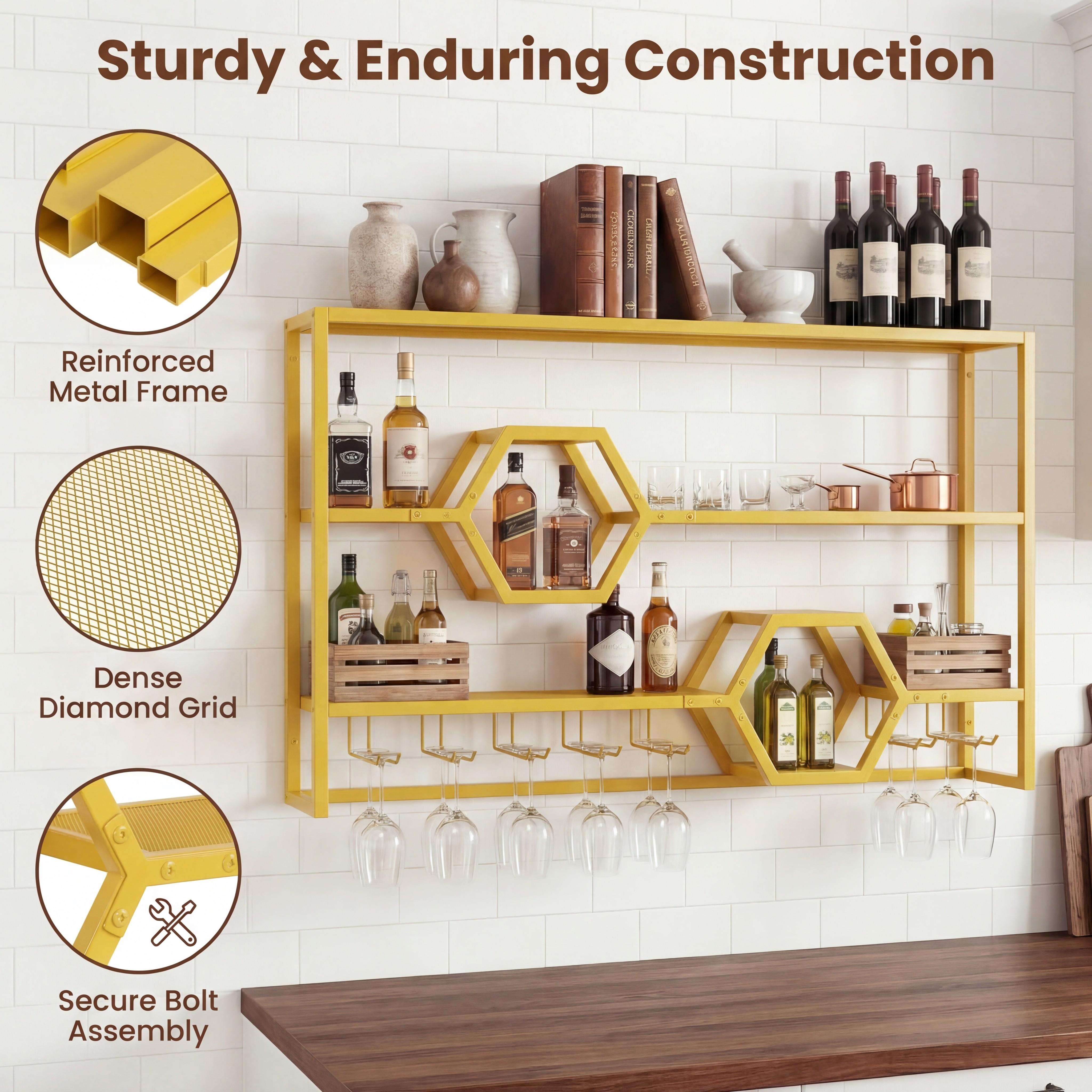 Wall Mounted Wine Rack 47” Lar - Home Bar Stand reseña y precio
