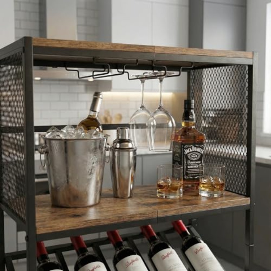 Corner Wine Rack with Glass Ho - Home Bar Stand reseña y precio